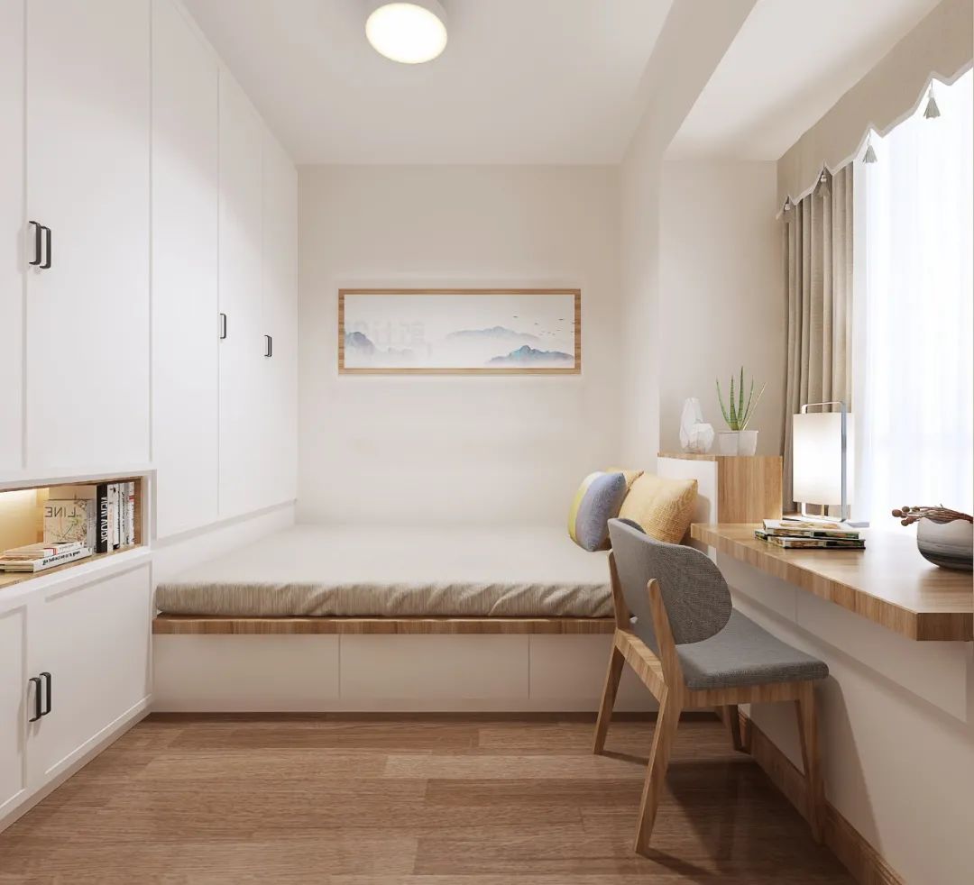 5米的床,0.8米的过道,这样卧室宽度只要2.3米,整个面积也就5.