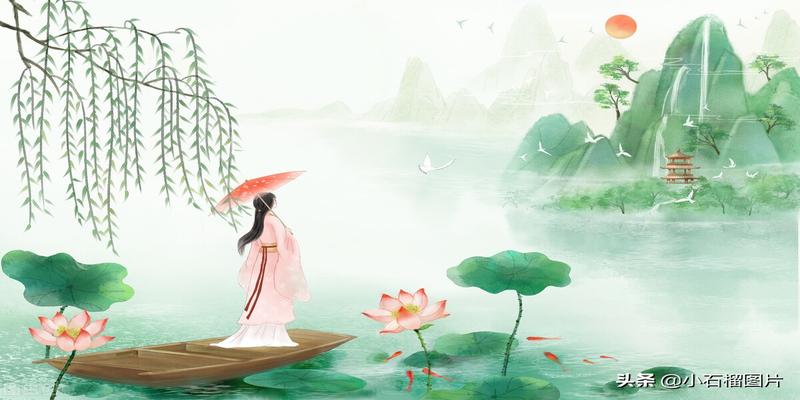 淡雅古风水墨画背景意境优美的古风山水插画